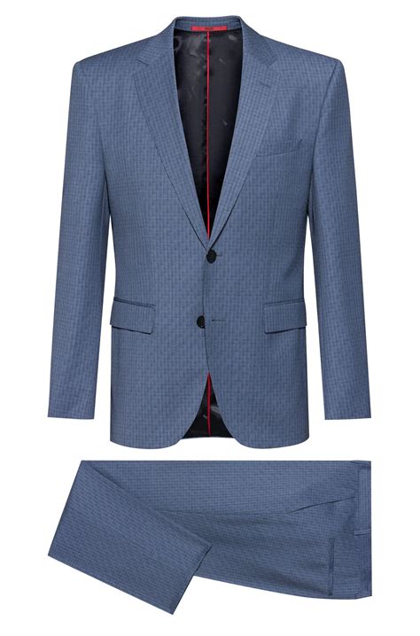 Straight fit wool suit in blue wool 